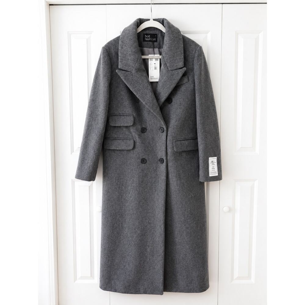NWT Hot Fashion Gray Long Wool Blend Coat Double Breasted Maxi Coat M - Picture 2 of 12